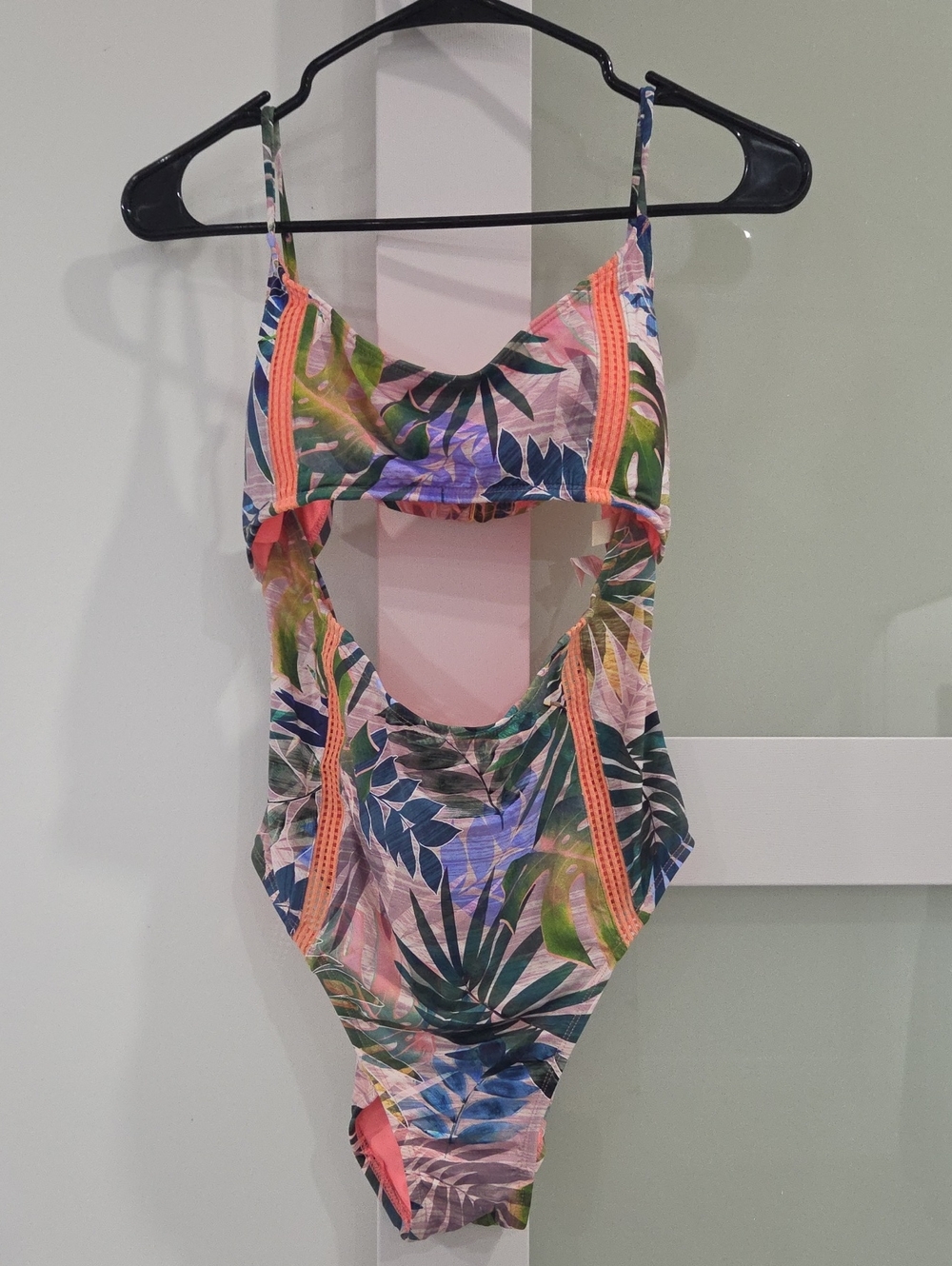 Hobie Tropical Leaf Cutout One-Piece Swimsuit - Pink, Green, Blue